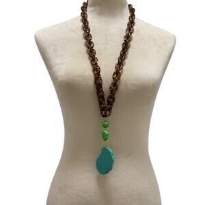 Large Turquoise Statement Necklace | Estate Find | Chunky Lucite Chain | Tested